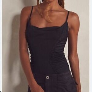 Free People Black Ruched Bodysuit